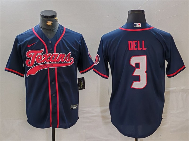 Men's Houston Texans #3 Tank Dell Navy With Patch Cool Base Stitched Baseball Jersey